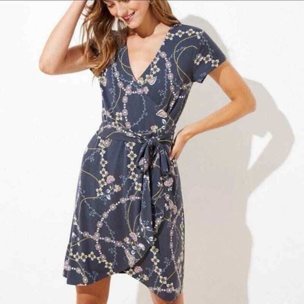 LOFT Navy and White Floral Tie Dress